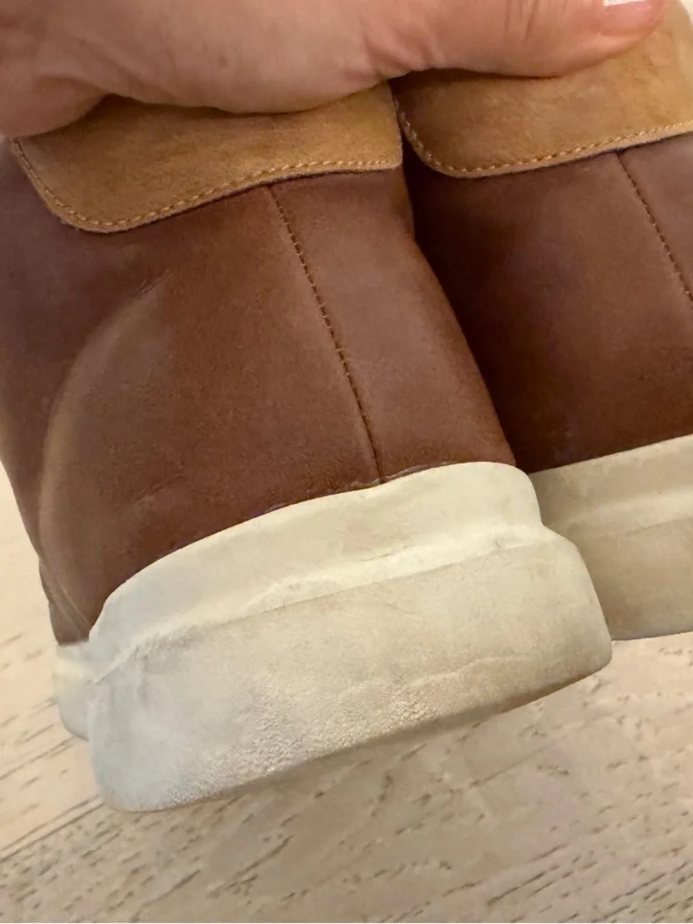 Perry Ellis Brown Leather High-Top Sneakers with White Sole